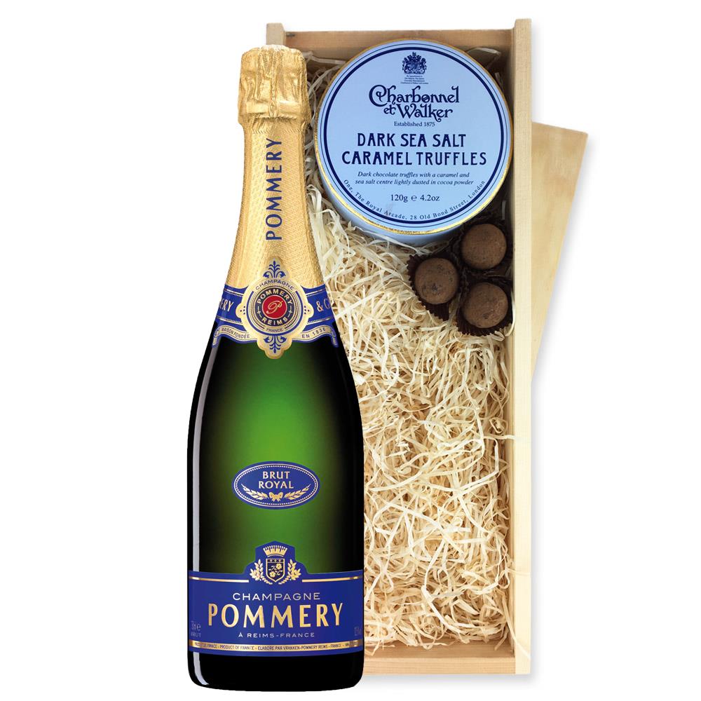 Pommery Brut Royal Champagne 75cl And Dark Caramel Sea Salt Charbonnel Chocolates Box